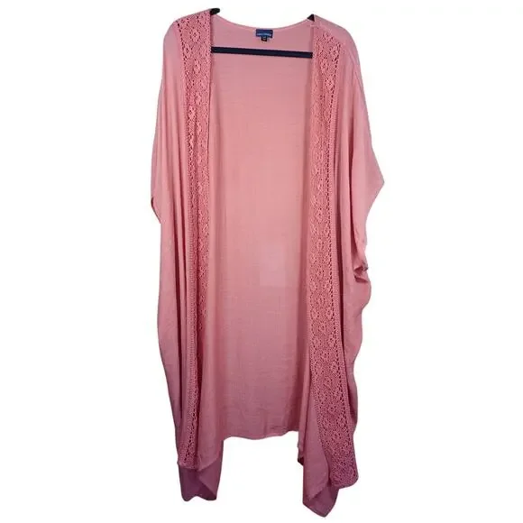 Coco+Carmen Kiara Lightweight Open Front Kimono Wrap Crochet Lace Trim One Size - Picture 2 of 8